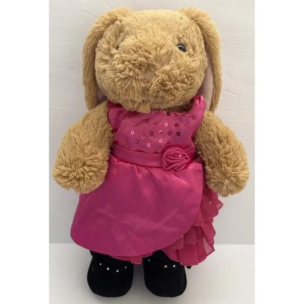 Build a Bear Pawlette Bunny Rabbit 16 Inch Plush Stuffed Animal Tan Pink Dress
